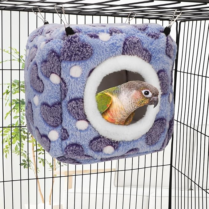 Hypeety Bird Hammock Nest House Parakeet Toys Hanging Warm Bird Nest for Parrot Hamster Small Animal Hanging Bed Bird Cage Accessories (M, Purple)