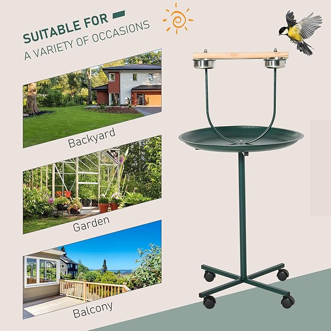 Pawhut 49" Bird Play Stand w/Wheels - Green