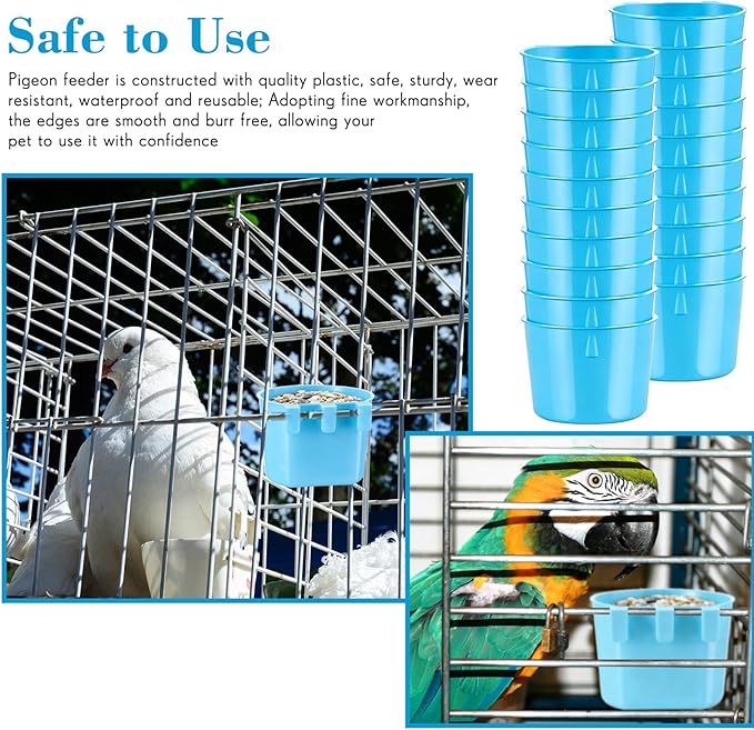 Sumind 60 Pcs Cage Cups Chicken Feeder Birds Hanging Feeders Seed Bowl 8 oz Plastic Water Bowl Hanging Chicken Gamefowl Waterer Feeding Watering Dish Coop Cups for Parrot Parakeet Poultry (Light Blue)