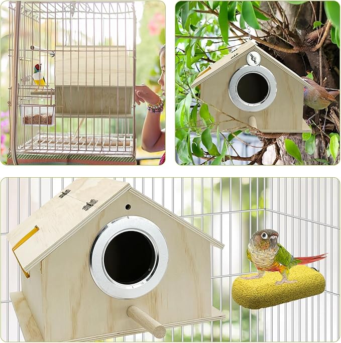kathson Parakeet Nest Box Bird Nesting House Parrot Breeding Mating Box for Lovebirds Cockatiel Budgie Finch (10.1''x8.5''x7.3'')