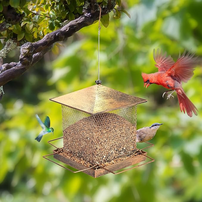 Bird Feeders for Outdoors Hanging - Large Capacity Heavy Duty Metal Squirrel Proof Wild Bird Feeders for Cardinal, Sparrow, Finch Etc in Backyard Garden