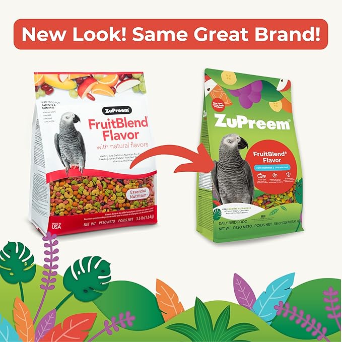ZuPreem FruitBlend Parrot Pellets - Vitamin Fortified Large Bird Food for Parrots, Conures, African Greys, Caiques, Senegals, Amazons, Eclectus, and Small Cockatoos, 2 lb (Pack of 2)