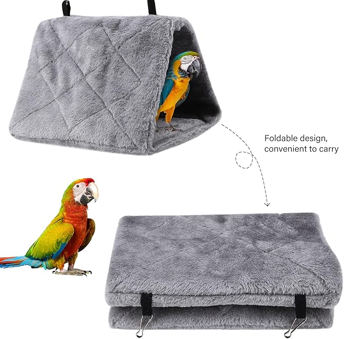 Warm Bird Nest House, Bird Bed for Cage Accessories, Parakeet Toys Hammock, Plush Parrot Hanging Hut Tent for Conure Cockatiel Lovebird Cockatoo (M, 9.4 * 5.9 * 7.08in)