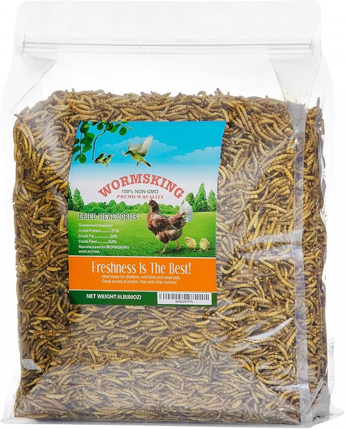 WORMSKING 5LB Dried Mealworms, Great Treat for Chicken, Duck, Birds, Reptile, Hamster,Hedgehog, Pigeon
