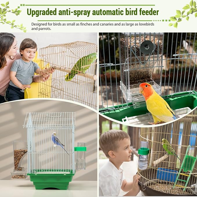 No Mess Bird Feeder Water Dispenser Set, Automatic Bird Feeder for Cage, Parakeet Cage Accessories, Parrot Cockatiel Seed Food Container Drinker for Squirrel Finch Lovebirds Budgies Canary