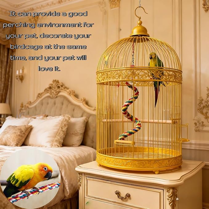 Bird Rope Perches, Parrot Toys, Bungee Rope Perches for Parrots, Cockatiels, Parakeets, Budgie Cages Comfy Birds (Metal Nut) - 31.5 inches