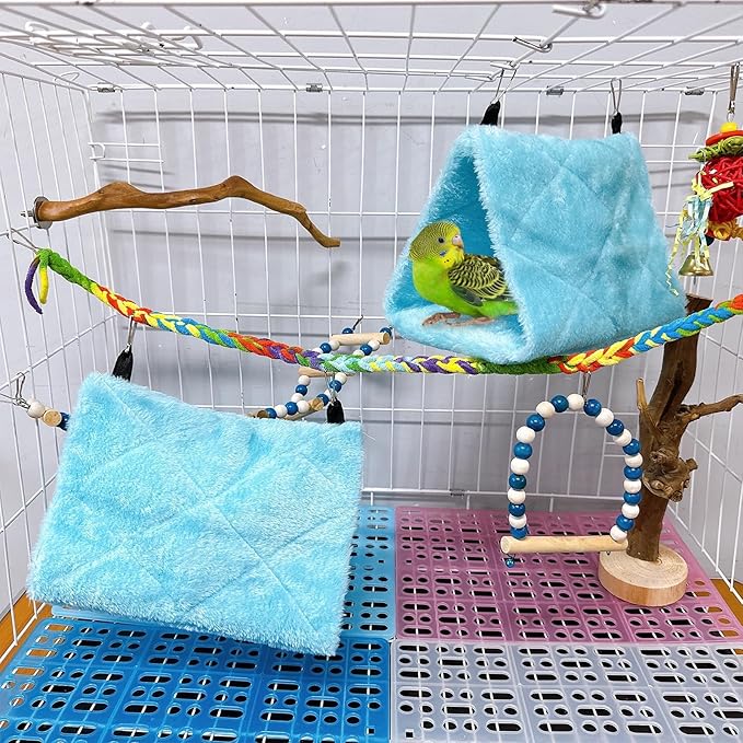 2Pcs Bird Tent Plush Hammock Warm Hut Hanging Nest for Cage 9.4''X5.9''X7.0'' Large Snuggle Sleeping Bed Parrot Hideaway Cave for Eclectus Parakeet Cockatiels Cockatoo Lovebird