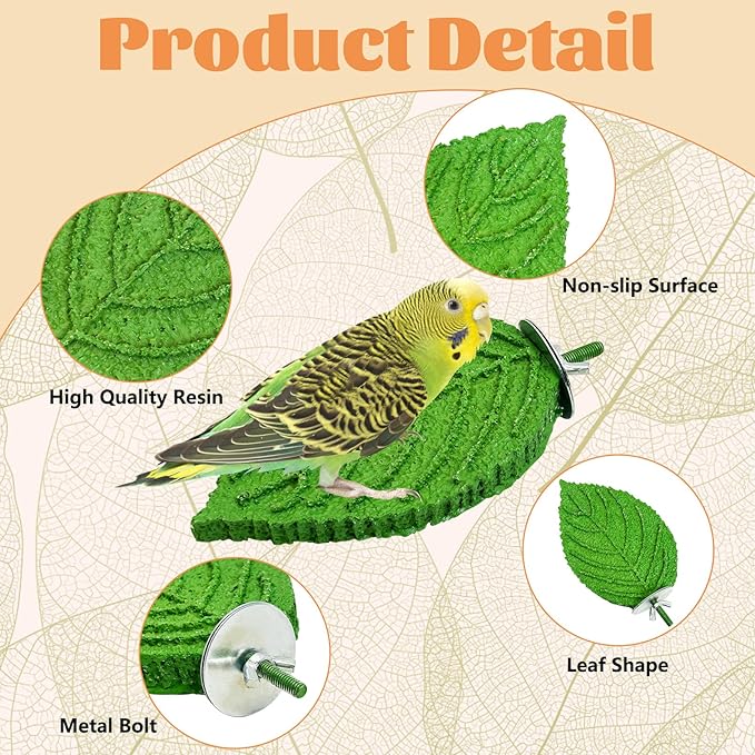 3 Pcs Parrot Perch Resin Bird Beak Grinding Stone Leaf Shape Perch Stand Foot Clawing Trimmer Bird Cage Accessories for Cockatiels Conures Budgies Lovebirds (Green)