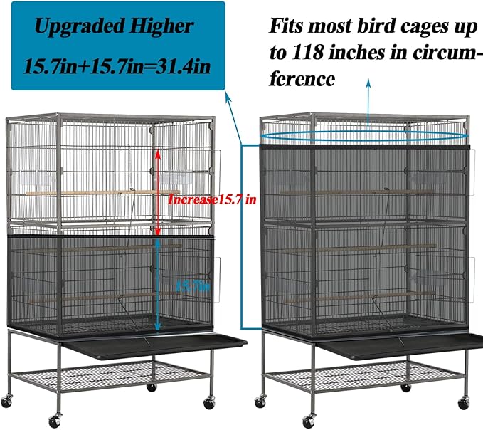 ASOCEA 2 Pack Large Bird Cage Seed Cather,Bird Cage Cover Adjustable Soft Airy Skirt Guard Birdcage Nylon Mesh Net for Parrot Parakeet Macaw African Round Square Cages Cover (118 * 31.5in/300 * 80cm)