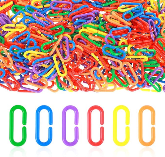 590 Pcs C-Type Plastic Chain Links, Rainbow Plastic Chain Links & Toys - Interlocking C-Clip Bird Cage Accessories for Parakeets, Sugar Gliders, Small Pets (Climbing/Swinging Toys)