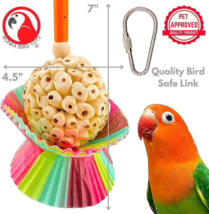 Bonka Bird Toys 1925 Cake Bird Toy – Sola Plant, Paper & Wood Chewing Shredding Foraging Toy for Extra Small to Small Birds – Cage Enrichment – 7" x 4.5" (Pack of 2)