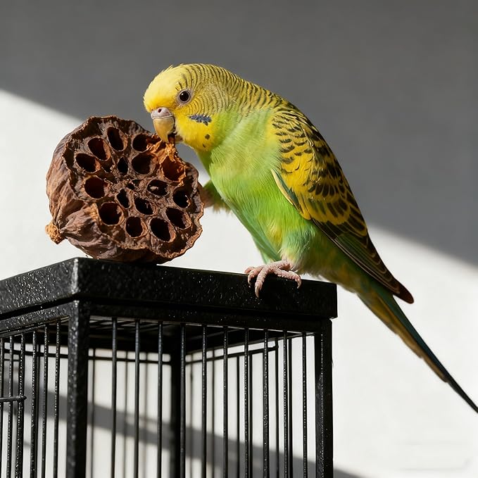 Bird Toys - Lotus Pod Foraging Box, 10 Natural Ingredients | Chewing and Shredding Parrot Toys | Ideal for Parakeets/Cockatiels/Conures/Lovebirds and Small to Medium Birds