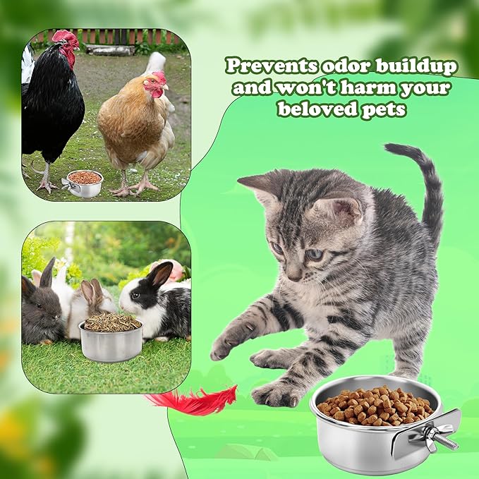 10 Pcs Bird Food Bowls Stainless Steel Parrot Cage Water Bowl Cups with Clamp Holder Parrot Feeding Dish Coop Cups Parakeet Cockatiel Conure Lovebird Budgies Chinchilla Small Pet Animal