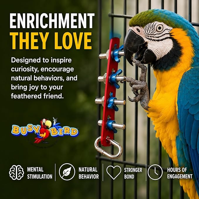 Bird Toys for Large Birds (Strip) - Foraging Toy with Non-Removable Wing Nuts | Durable Puzzle Enrichment Toy | Mind Game | Bird Cage Accessories for Cockatoos, Parrots, Macaws, Greys, Parakeets