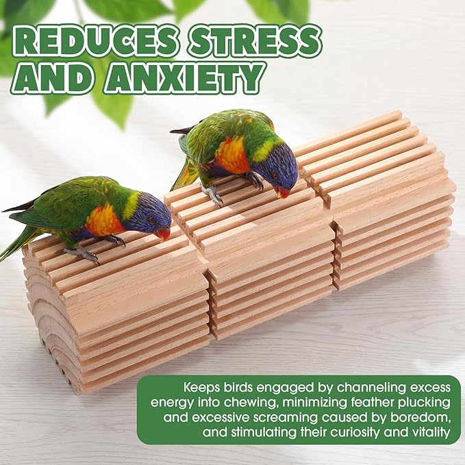 CroBlissful 1 Pcs Wooden Parrot Chew Toys Natural Wooden Bird Foraging Toy Chew Accessories Relieve Boredom and Anxiety, Foraging Toys, for Parakeet, Cockatiel, Conure, Budgie, Lovebird (L)