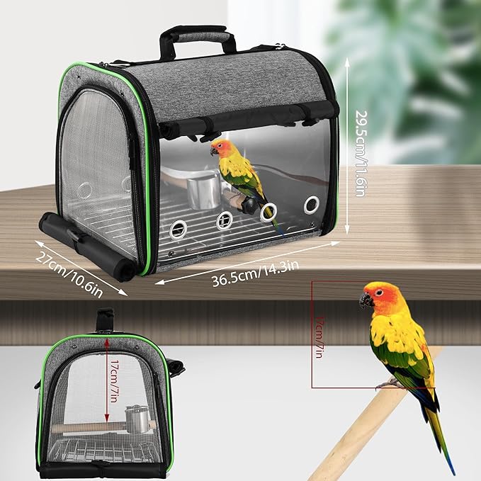 Bird Carrier Bag Bird Travel Cage Indestructible Stainless Steel Mesh, Bag with Stand for Parrot, Portable Bird Travel Bag, Pet Transparent Breathable Travel Cage