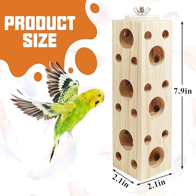 Natural Bird Wooden Block Chewing Toy,Parakeet Toys, Bird Cage Accessories for Hamster Cockatiels Conures Budgie