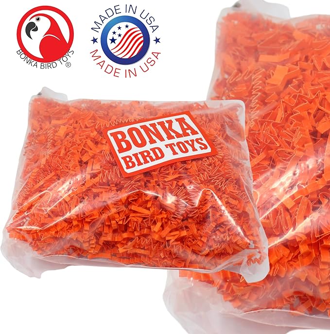 Bonka Bird Toys Colored Crinkle Shred Paper Chew Forage Nesting Treat Natural Multi-Use Craft Part Projects Cockatiels Parakeets Conures Amazons and Other Similar Birds (Orange)