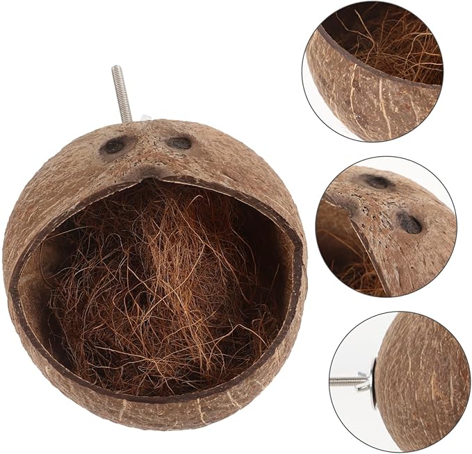 Kisangel Coconut Shell Bird Nest Parrot House for Cage with Exercise Space Bird Bed for Breeding Suitable for Lovebirds Parakeets 5.31X5.31X5.11 Inches
