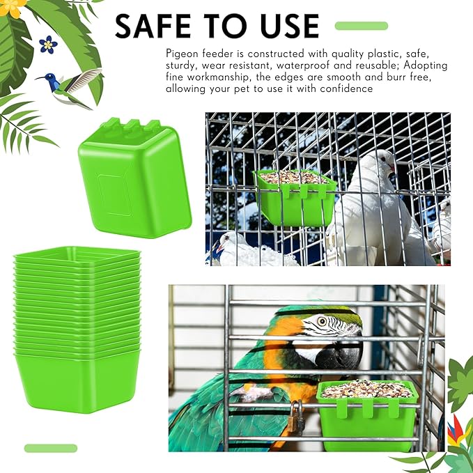 Maxdot 50 Pcs Cage Cups Chicken Feeder Cups 16 oz Hanging Bird Food Water Bowl Bunny Cage Feeding Dish for Pet Parrot Rooster Parakeet Gamefowl Poultry Pigeon(Green)