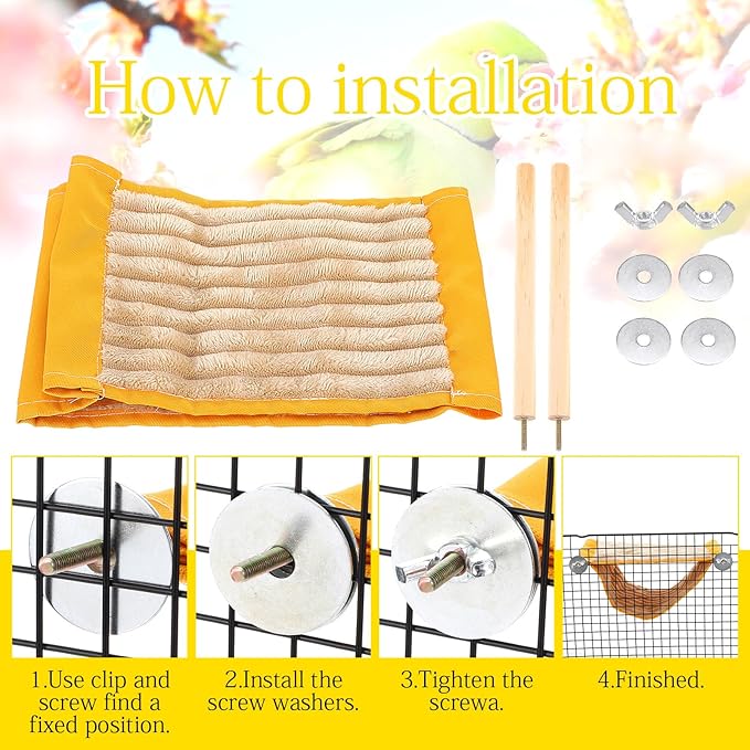 Winter Warm Bird Nest Bed, Parrot Hanging Bed Cage Hammock Snuggle Hut Parrot House Tent Bird Cage Stand Perch for Parakeet Budgies Cockatiels Lovebird Cockatoo Finch Hamster Chinchilla(Yellow)