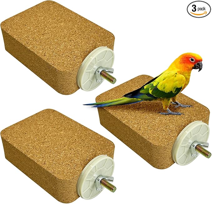 3 Pack Bird Perch Platform Cork Parrot Perch Stand Parakeet Chewing Toy Bird Paw Grinding Cage Accessories for Small Conures Budgies Cockatiels Finches (Small)