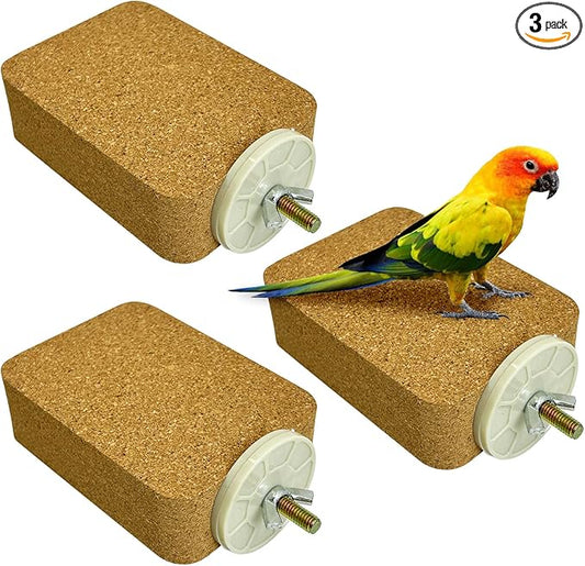 3 Pack Bird Perch Platform Cork Parrot Perch Stand Parakeet Chewing Toy Bird Paw Grinding Cage Accessories for Small Conures Budgies Cockatiels Finches (Small)