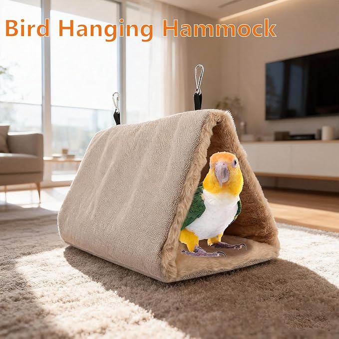 Litewoo Winter Warm Bird Nest House Hanging Hammock Shed Hut Cotton Parrot Sleeping Bed Plush Double Access Birds Hut Hideaway Tent for Parrot Parakeet Cockatiel Cockatoo Budgie Lovebirds (M/Beige)
