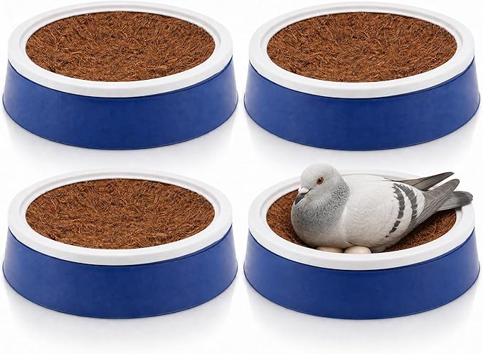 POPETPOP Bird Nest Bowls 4 Pack with Coconut Palm Mat - Plastic Breeding and Hatching Nest for Racing Pigeons Doves Quails Chicken - Bird Bed for Cage Pet Supplies