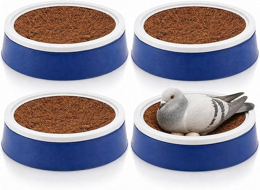 POPETPOP Bird Nest Bowls 4 Pack with Coconut Palm Mat - Plastic Breeding and Hatching Nest for Racing Pigeons Doves Quails Chicken - Bird Bed for Cage Pet Supplies