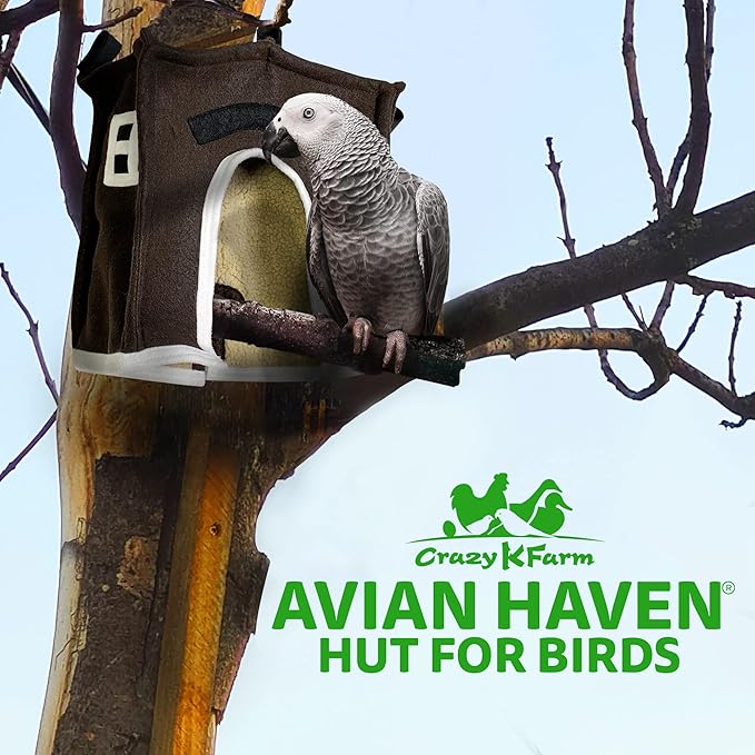 Crazy K Farm - Avian Haven Bird Hut, Comfy Bird Snuggle Hut, Plush Pet Bird Hut for Sleeping and Snuggling, Hanging Bird Cage Hut with Sherpa, Cozy Bird Cage Accessories Large, Brow