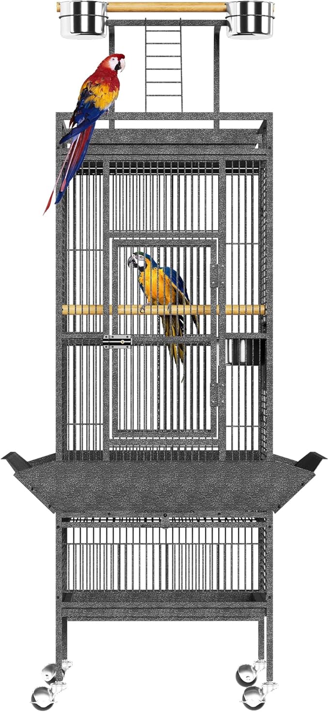 61Inch Bird Cage with Play Top, Extra Large Bird Cage with Wood Perches, Feeder for Parakeets, Canaries, Lovebirds, Small Quaker, Cockatiels, Budgie (60" h)