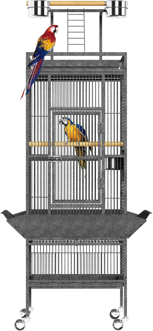 61Inch Bird Cage with Play Top, Extra Large Bird Cage with Wood Perches, Feeder for Parakeets, Canaries, Lovebirds, Small Quaker, Cockatiels, Budgie (60" h)