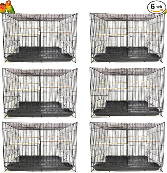 Lot of 6 Aviary Breeding Finch Aviary Canary Flight Bird Cage with Center Divider 24" x 16" x 16" (Black)