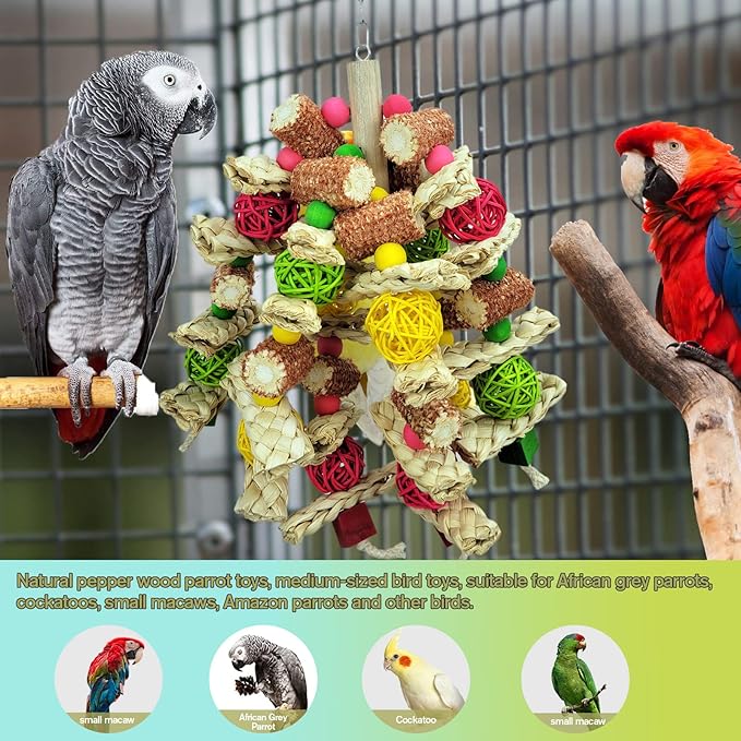 Cokliomc Parrot Toys, Natural Corncob Bird Chew Toys for Small and Medium Macaws, African Grey Parrots, Amazon Parrots Bird Cage