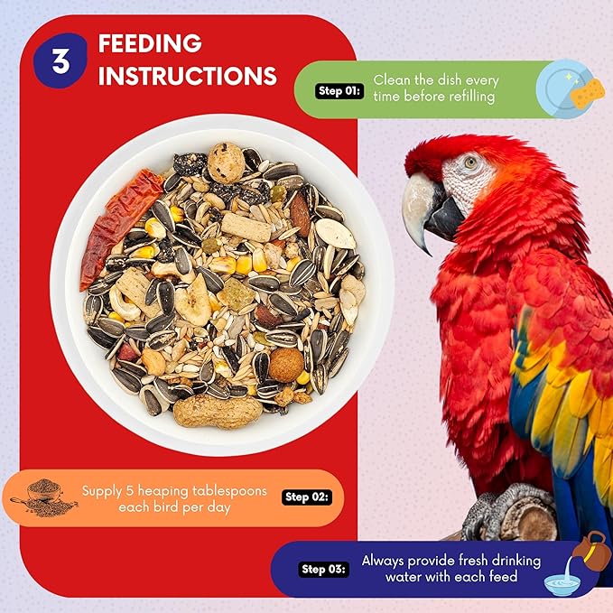 ABBA 3500 Wholesome Parrot Food, Seed Mix, Nuts, Fruits, Veggies, Vitamins - 5 lbs