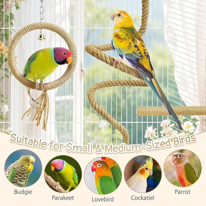 3 Pcs Bird Rope Perches Bendable Parakeet Climbing Swing Toys Parrot Spiral Rope Stand Bird Cage Accessories for Budgie Lovebird Cockatiel