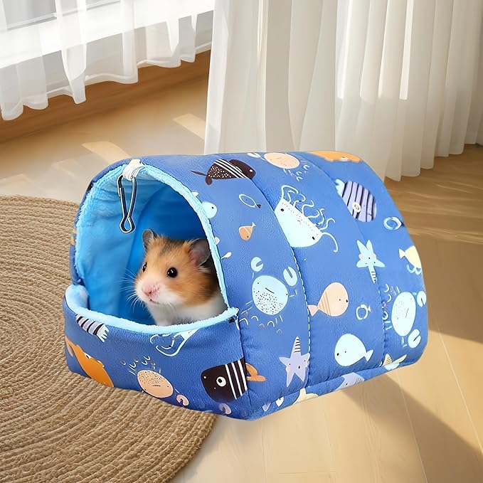 Warm Bird Nest House Plush Birds Hut Bed Hanging Hammock Sleeping Bed Bird Snuggle Cave Hanging Tent for Parrot Parakeet Cockatiel Conure African Grey Macaw-Wild Ocean