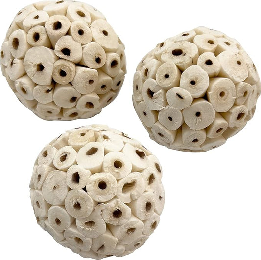 by M&M 5110 Small Sola Bird Balls Pk3 - Handmade Natural Sola Wood Bird Foot Toys, Shreddable Lightweight Wood Balls, Easy for Beaks and Feet to Forage, Grat for Small to Med Birds