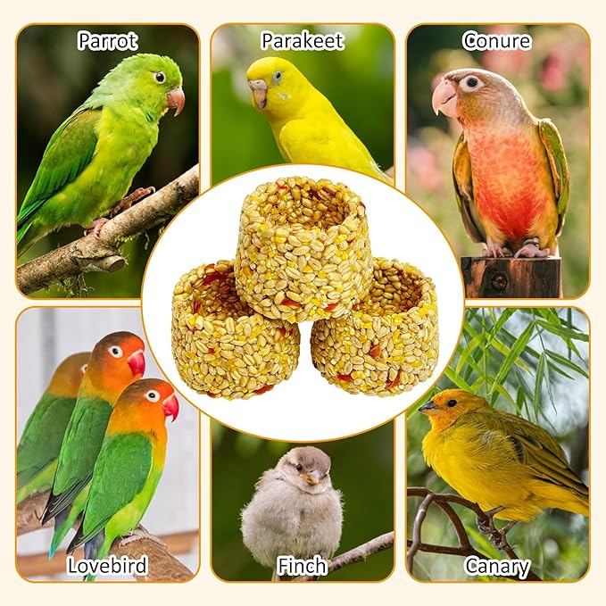 PINVNBY 6 PCS Parrot Treats Natural Oats & Corn Flakes Cockatiel Treats Bowl Shape Budgie Snacks Edible Bird Chewing Toys for Parrots Parakeet Conure Lovebird Finch Canary