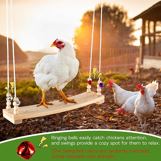 Chicken Swing Toy for Coop Accessories, 16inch Wood Chicken Swing Gifts for Hens, Rooster, Poultry, Parrots