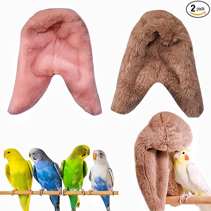 2Pcs Bird Blanket for Cage Bird Cozy Corner Fleece Parrot Snuggle Hut Warm Bird Nest House Bed Hanging Hammock Bird Shelter Bed for Parakeets Cockatiels Conure Lovebird Finch-Pink&Brown