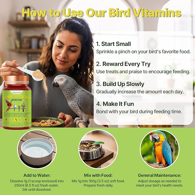 Bird Vitamins for All Cage Birds - Multi-Vitamin for Birds - Supports Bones, Feathers, Energy & Eggshell Quality - Vet-Developed Formula, Dissolves in Water for Easy Daily Use - Net Wt 6.35 oz