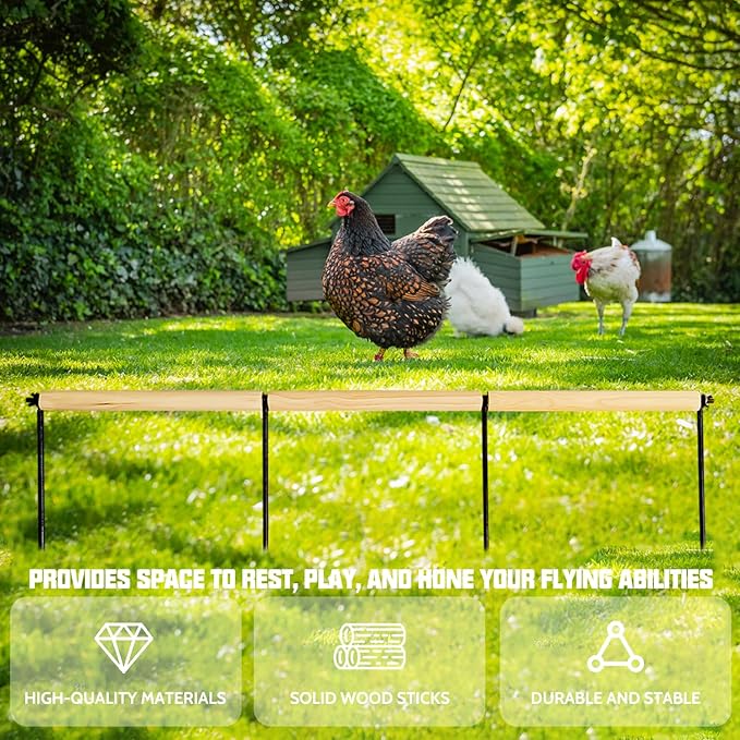2 PCS Chicken Toys,Extra Long Chicken Perch Toys,Woodern Chickens Roosts and Perches Stand Training Perch for Poultry Rooster Chicks Large Bird Chicks Parrot, 44.88” Long (Natural Wood Color)