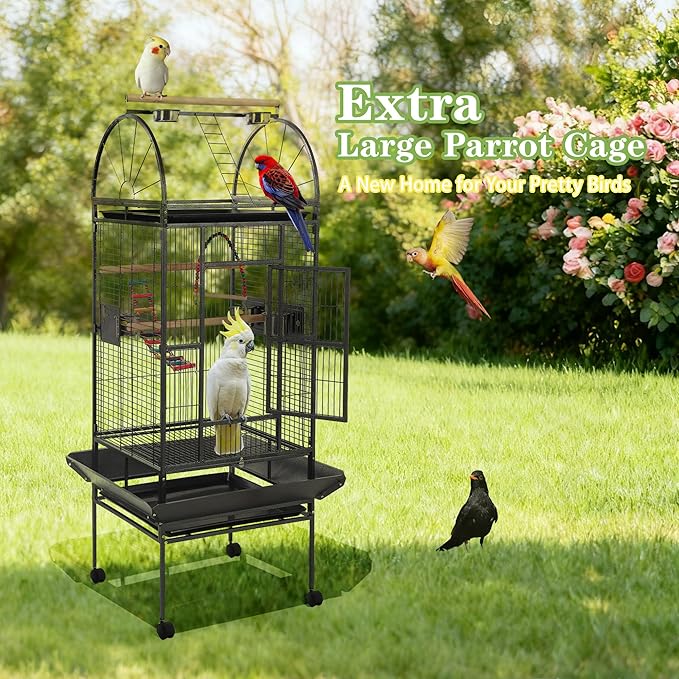 68'' Large Parrot Cage, Large Bird Cages for Parrots,Conure Cage for Birds, Cockatiel Cage with Play Top,Feeders,Slide-Out Tray,Seed Catcher,Birdcage Toys for Cockatoo,African Grey,Lovebird