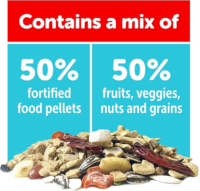 3-D Pet Products Natural Premium Parrot Food - Complete Nutritional Mix with Natural Fruits, Nuts & Veggies – 50% Fortified Pellets – No Artificial Colors