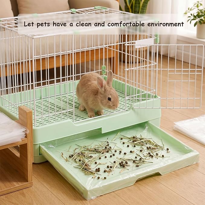 50 Pcs Disposable Small Animal Cage Liners - Clear Plastic Rabbit & Bird Cage Liners, Leakproof Guinea Pig Pet Tray Film with Hangable Cleaning Brush (59''-50P)