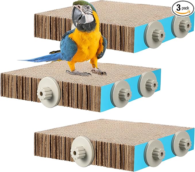 Skyygemm 3 Pcs Bird Chew Toys Parrot Perch Cardboard Platform for Cage Bird Paw Grinding Stand Parrot Cage Playground Exercise Toys for Macaws Small Parakeets Budgies Conure Cockatiel(Large)