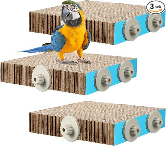 Skyygemm 3 Pcs Bird Chew Toys Parrot Perch Cardboard Platform for Cage Bird Paw Grinding Stand Parrot Cage Playground Exercise Toys for Macaws Small Parakeets Budgies Conure Cockatiel(Large)