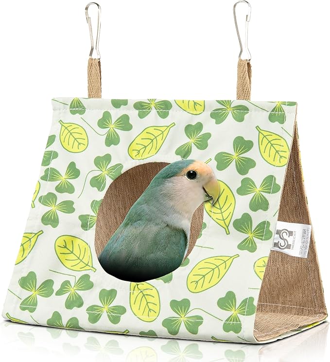 Bird Hut Parrot Bed Hanging Hammock Tent, Summer Breathable Bird Nest Snuggle Hut for Budgerigar, Parakeet, Conure, Cockatiel, Mynah, Love Birds, Finches (Yellow, M)
